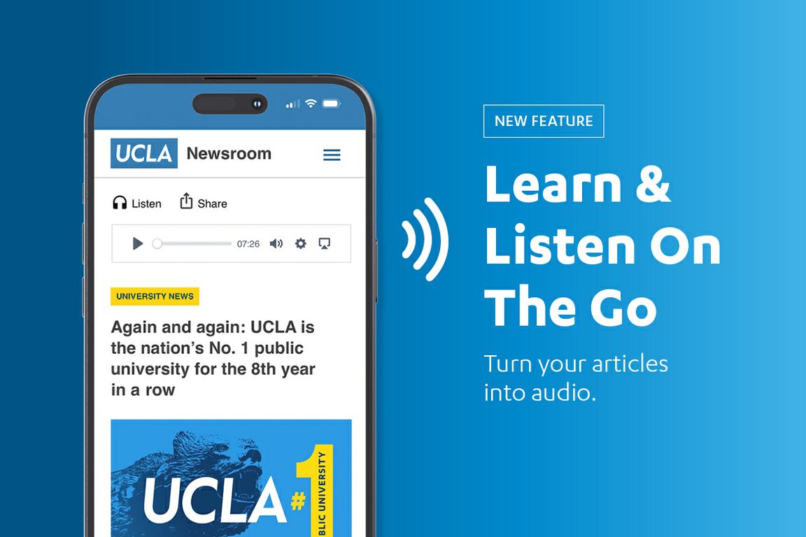 Screenshot of UCLA news article with new feature that turns articles to audio